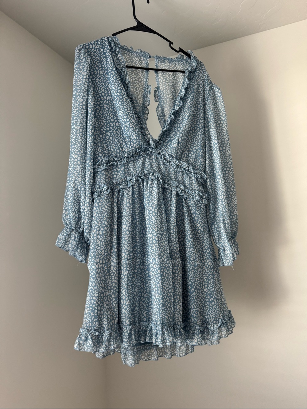 Light Blue Floral Ruffle Mini Dress -Size M